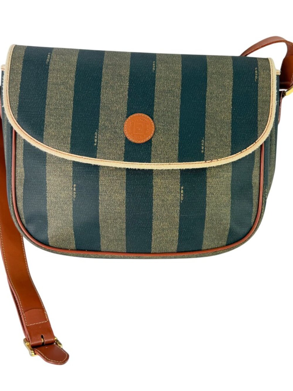 FENDI Brown & Black Canvas Pequin Flap Crossbody Bag Made in Italy